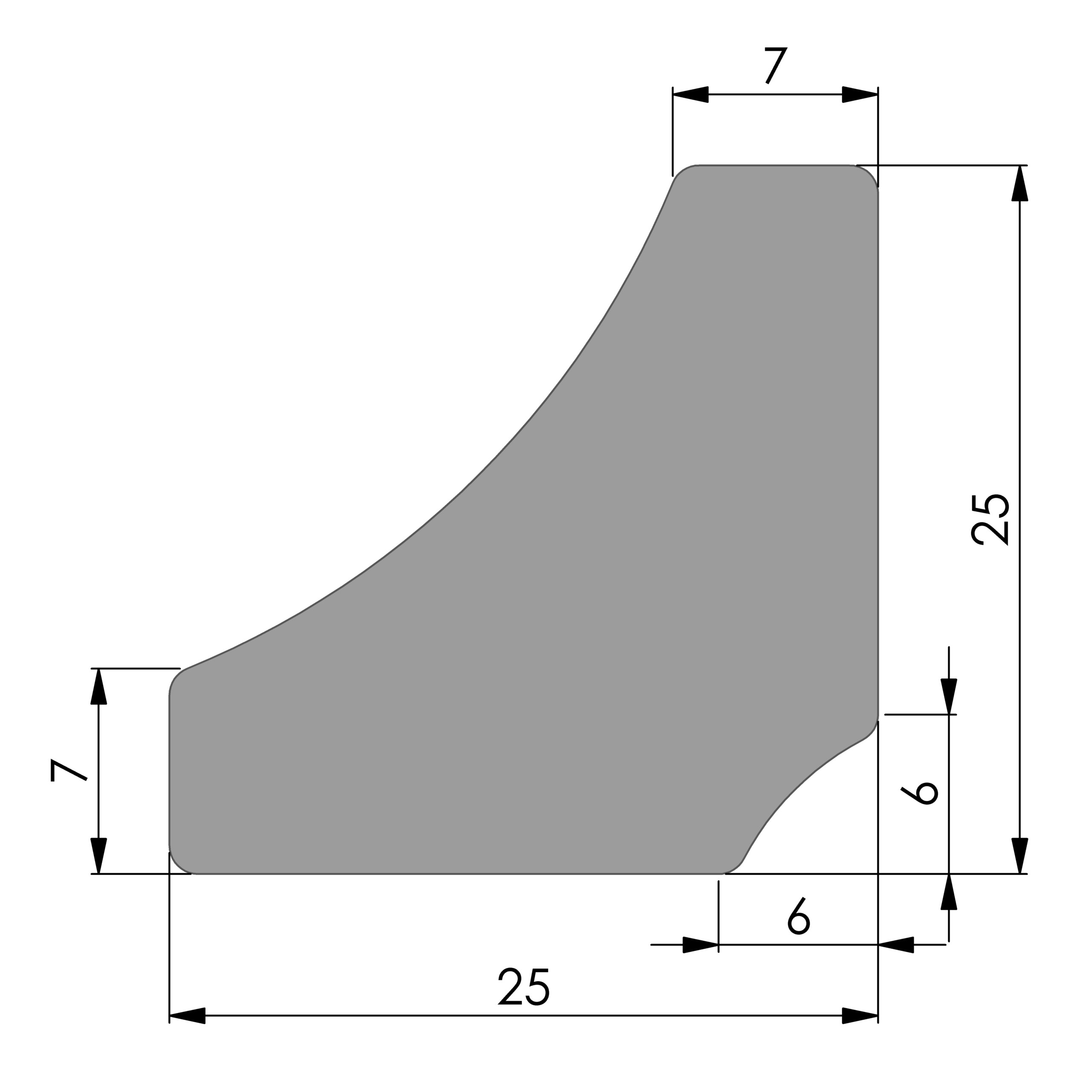 Schoorplaat 25x25 mm – gekromd